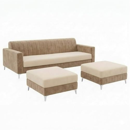 Image of Amelia Rich 5 Seater L Shape Sofa Set with 2 Movable Ottomans | Flexible Layout | Spacious Soft Touch Seating | Modern Sofa for Living Room (Beige & Cream)