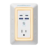Multi Plug Outlet Surge Protector - POWSAF 5 Outlet Extender with 4 USB Ports(2 USB-C PD 20W) and Night Light, 3-Sided Power Strip with Adapter Spaced Outlets - ETL, White