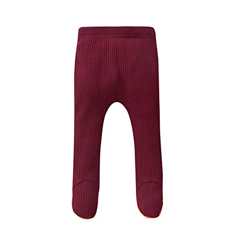 Baby Girls Tights Seamless Cable Knit Toddler Tights Cotton Newborn Infant Leggings Pants Stockings (Wine, 0-3 Months)