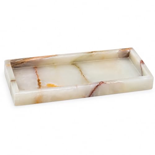 Bey-Berk International Green Onyx Marble Bath Tray, White & Tan
