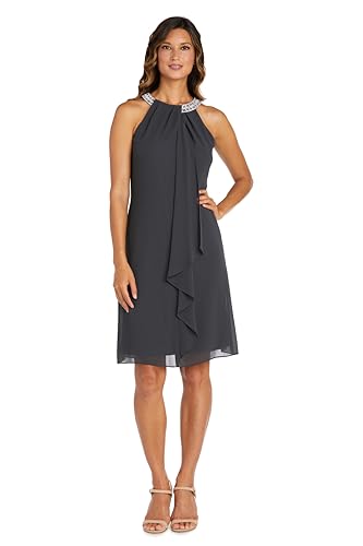 Image of R&M Richards Women's Chiffon Halter Cocktail Dress W /Jeweled Neckband & Cascade Drape