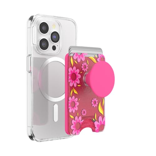 PopSockets Phone Wallet for MagSafe Phone Card Holder with Grip Hot Pink - Pink Relief
