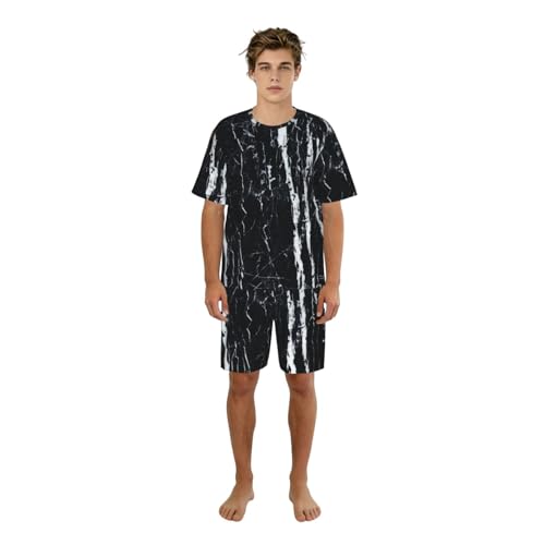 Pyjama short homme marbre noir et blanc ensemble d'été