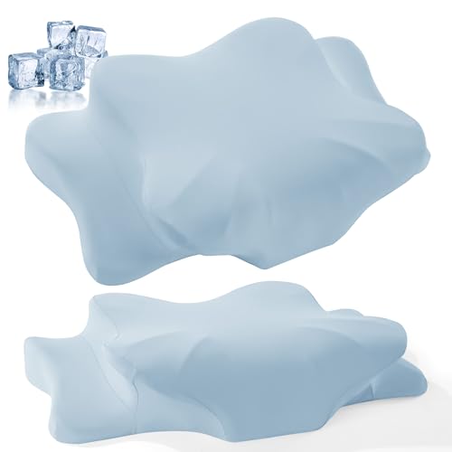 HOMBYS 2Pack Cooling Cervical Pillow Covers(Blue 24 * 15 * 6in)