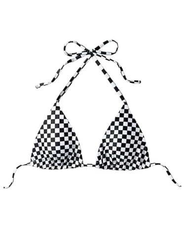 Bikini Triangle à Carreaux Dos Nu avec Ficelles à Nouer Style Halter