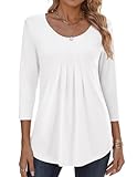 Zeagoo Blouses for Women 3/4 Sleeve T Shirts Dressy Tunics to Wear with Leggings Fall Work Outfits White