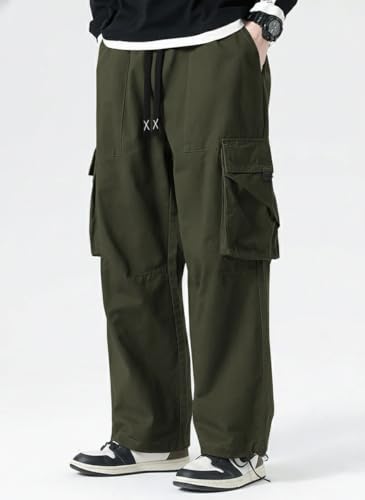 Image of GRECIILOOKS Men's Cargo Pants | 6 Pocket Cotton Cargo Joggers for Men | Loose Fit Stylish Pant with Pockets | Casual Baggy Trousers & Streetwear Lower
