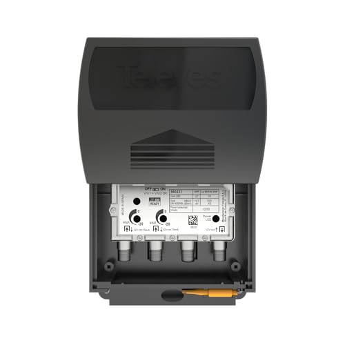 Televes 560483 TForce Mast Preamplifier – Dual Input, Combines Two Antennas, Automatic Gain Control, Full Band VHF/UHF, Built-in 5G/FM Filtering, Made in Spain