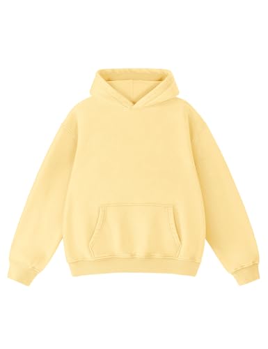 Hatant Mens Hoodies Pullover Oversized Sweatshirt Heavyweight Acid Washed Hoodie Big and Tall for Men Couples Streetwear, Workout, Casual, Butter Yellow, L
