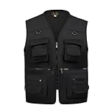 TOLOER Men's Summer Fishing Vest Multi Pockets Casual Vests Waterproof Quick Dry Outdoor Mountain Photography Black XL