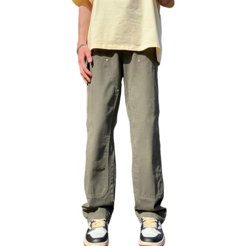 Men's Loose Fit Splicing Cargo Pant Straight Leg Casual Trousers with Multi Pockets
