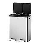 EKO | Cubo de Basura Cocina Reciclaje 30L+30L con Doble Pedal | Papelera Acero Inoxidable Antihuella con Tapa de Resina Elegante | Cubos Separados para Reciclaje y Basura | Diseño Compacto