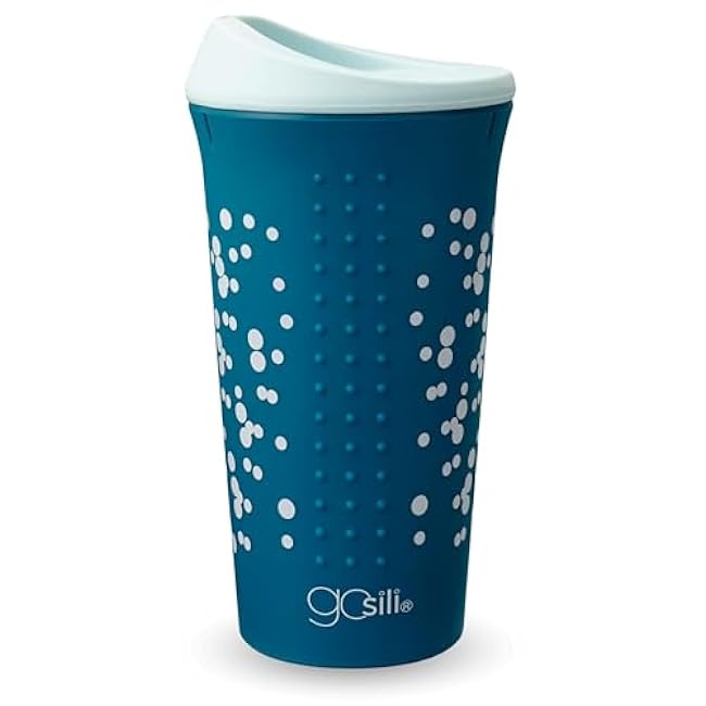 GoSili Reusable Silicone Tumbler with lid - 100% European-Grade Platinum Silicone, Stainless-Steel Ring, Eco-Friendly, Stain-Resistant, Dishwasher and Microwave Safe - 16oz, Teal