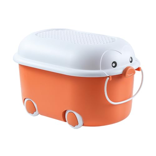 Image of Baby Bucket Multipurpose Storage Box with Wheels | Children's Toy Storage Box | Pulley Plastic Case Storage Container -Orange -(52 x 33 x 29 cm)