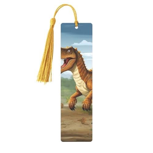 Jurassic Period Dinosaur Metal Bookmarks with Tassels,Pendant Unique Handmade Bookmark Craft DIY Wooden Bookmarks Cute Hanging Tags Ornaments for Book Lovers Birthday Teachers Gift