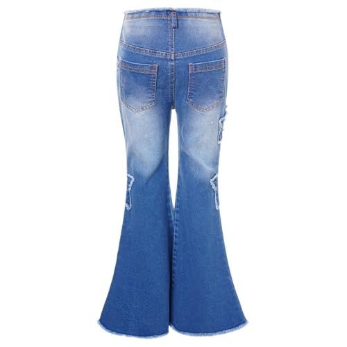FEESHOW Little Kids Girls Frayed Raw Hem Jeans Denim Flared Pants Bell-Bottom Trousers Casual Wear2