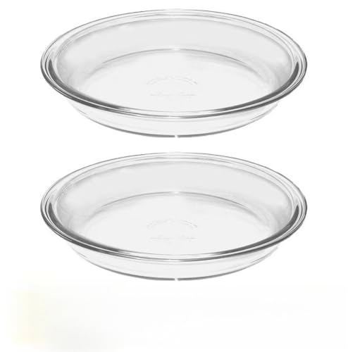 (2 Pack) 9 Glass Pie Pan Oven Safe Pie Plate for Baking Pies Quiches Fridge and Freezer Safe