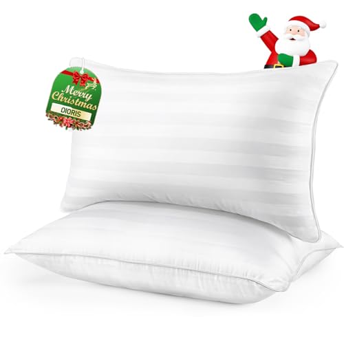 DIORIS Pillows Queen Size Set of 2 - Luxury Hotel Collection Bed Pillows for Sleeping, Supportive Fluffy Down Alternative Microfiber Filled for Back, Stomach Sleepers, Breathable & Skin-Friendly