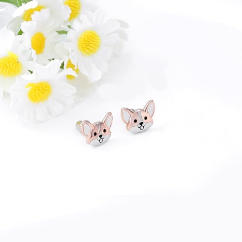 Corgi Screw Back Earrings Dog Gifts - 925 Sterling Silver Lovely Puppy Jewelry for Corgi Gifts for Corgi Lovers Helix Ear Needle Design for Women 5