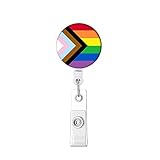 Pride Month Inclusive Progress Pride Rainbow LGBTQ Flag Badge Reels Retractable, with Clip and Key R