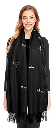 Bienvenu Dragonfly Detail Large Women Soft Cashmere Wool Wraps Shawls Stole Scarf3
