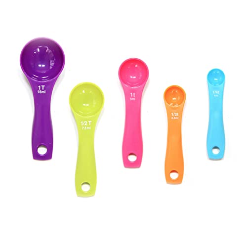 Florian 5 Measuring Spoons Set for Baking, Cooking, Kitchen Tablespoon, Tea Spoon (1ml, 2.5ml, 5ml, 7.5ml, 15ml - 5 Color Spoons) Seasoning Sauce, Food Grade ABS