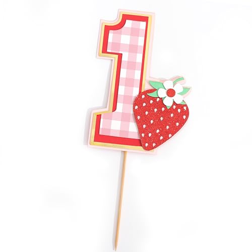 Berry 1st Birthday Cake Topper - Strawberry One Birthday Decorations,Red Berry Sweet Party Photo Props,First Strawberry Cake Topper,Summer Fruit Party Decorations by LINGANA - Used condition - Image 2
