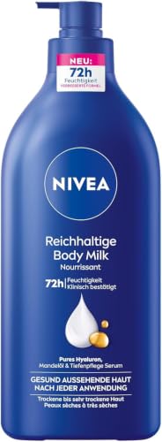 NIVEA Rica leche corporal, crema corporal intensamente nutritiva con ácido hialurónico puro, aceite de almendras y suero de cuidado profundo, loción para piel seca (625 ml) (Paquete de 2)