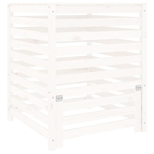 vidaXL Komposter, Gartenkomposter Latten-Design, Holzkomposter mit Deckel Klappe, Kompostbehälter Kompostsilo, Weiß Massivholz Kiefer