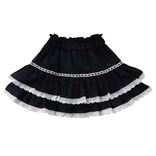 Lace Ruffles Women High Waist Tutu A-Line Skirt Skirts Elastic Waist Lolita Sweet Cute Preppy Style