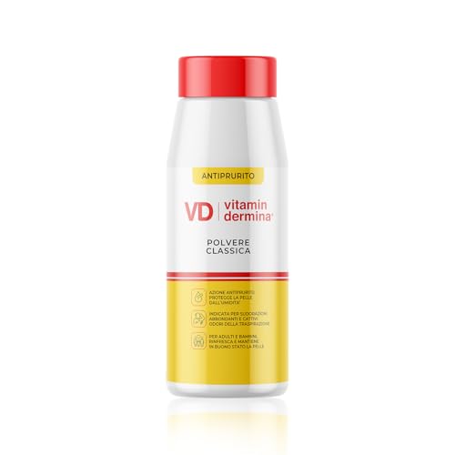 VITAMINDERMINA Polvere Classica Protettiva 100 g – Con Amido di Mais, Ossido di Zinco e Vitamina F – Contro Sudorazione e Cattivi Odori – Rinfresca e Protegge la Pelle. Per Adulti e bambini