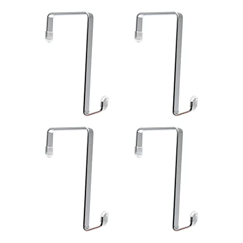 ZANQU Heavy-duty Single Over Door Hooks, Stainless Steel Hanger Organizer for Hanging Bag, Towel, Bath Robe, Shoe Rack, Fit 1-1/2" to 1-3/4", Rubber Protective Head, Great Replacement (Silver, 4 Pack)