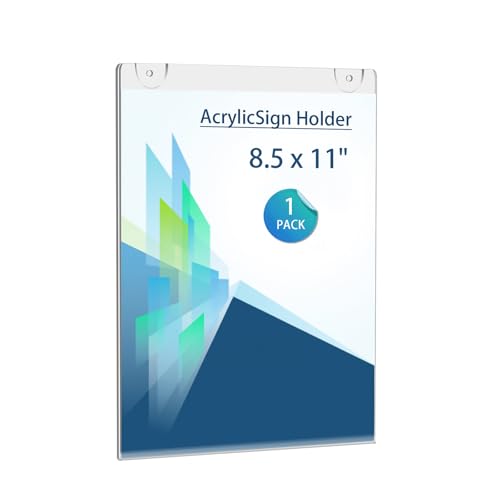 Wall Mount Acrylic Sign Holder 8.5 x 11 Vertical，Clear Plastic