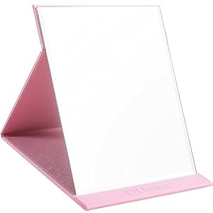 DUcare Espejo de Viaje con Cubierta de Cuero PU Espejo de Maquillaje Plegable Espejo Compacto Super HD para Escritorio, Oficina, hogar, Camping, Viajes (20 x 15 cm-Rosa)