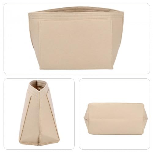Wisebom Filz Taschenorganizer für Longchamp, Filz-Organizer mit Mehreren Taschen, Tragetasche Organizer, Handtasche Innentasche für Schlüssel Lippenstift Wasserbecher (Beige, S)