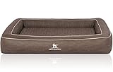 Knuffelwuff Orthopädisches Hundebett aus Laser gestepptem Kunstleder Montego XXL 120 x 100cm Braungrau