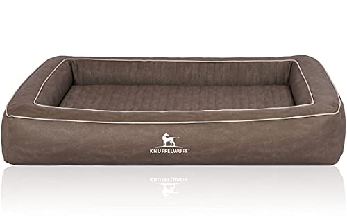 Knuffelwuff Orthopädisches Hundebett aus Laser gestepptem Kunstleder Montego XXL 120 x 100cm Braungrau