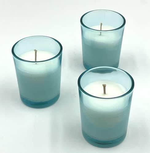 Mister Candle - Unscented 2" Turquoise Color Filled Glass Votive Candles Jar, Perfect Home Decoration, Wedding Favors Hand Poured in USA (Set of 12) (Unscented)
