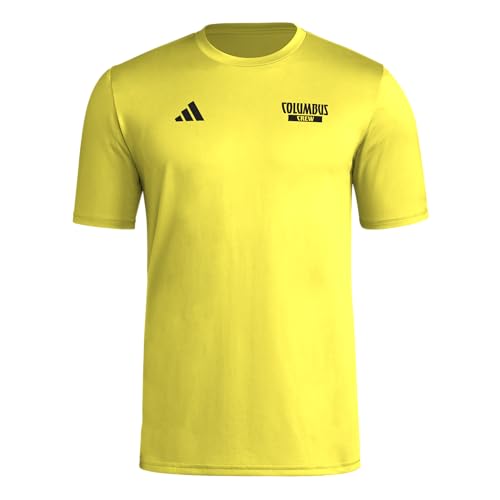 adidas Mens Columbus Crew Pre-Game Short Sleeve Soccer T-Shirt Team Yellow/Columbus Crew Small