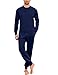 Litherday Schlafanzug Herren Lang Baumwolle Langarm Pyjama Set mit Knopfleiste Warmer Schlafen und Loungewear Schlafanzughosen für Männer(Marineblau,L)