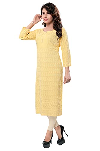 Image of DARIKA Women's Cotton Chikankari Straight Kurti Multiple Color in from Small to Plus Size.