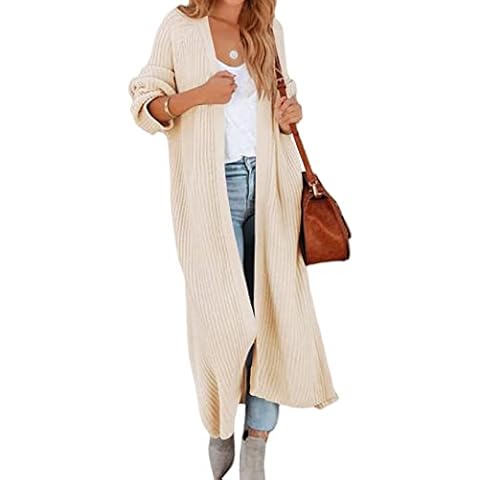 Women's Oversized Long Cardigan Sweaters Long Sleeve Split Open Front Drape Knit Duster Coat Beige Cover