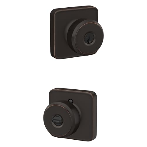 Image of Schlage F51A BWE 716 LFL Bowery Door Knob with Laflin Trim, Keyed Entry Lock, Aged Bronze