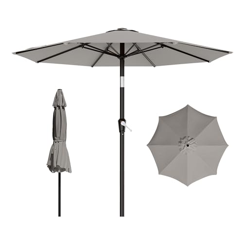 Image of AreShark 9 FT Patio Umbrella for Outdoor, Outdoor Table Umbrella with Push Button Tilt and Crank, Outdoor Patio Umbrellas with 8 Sturdy Ribs for Market, Garden, Pool (Light Gray)