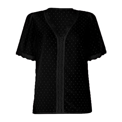 Top de Manga Corta para Mujer, Cuello en V a la Moda, Jersey Informal Sencillo con Estampado de Jacquard de Color sólido y Temperamento para viajeros L Cover