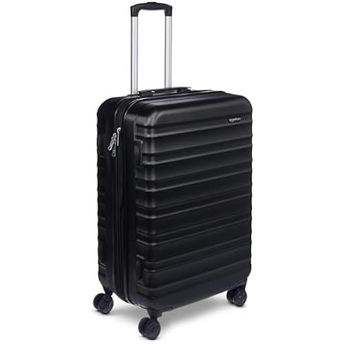 Amazon Basics 26" Hardside Medium Checked Luggage, Expandable For Up to 15% More Space, With Scratch-Resistant Surface, Four Multi-directional Wheels, Black