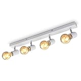 B.K.Licht - Lámpara de techo con 4 Focos ajustables y giratorios para interiores, forma recta en barra, requieren bombilla E27, max. 60 W, 230 V, índice de protección IP20, color blanco
