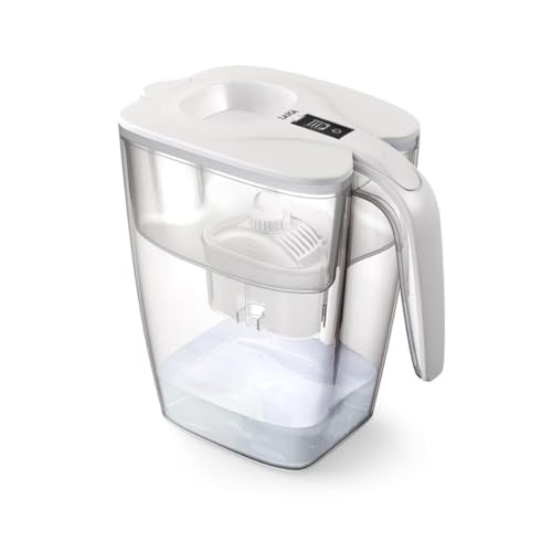 Laica Caraffa Filtrante BIG Milano - Bianca - 3,7L - con 1 Filtro bi-flux, Preserva i sali minerali e Riduce le sostanze indesiderate - Capacità XXL - Timer digitale - Sicurezza Made in Italy