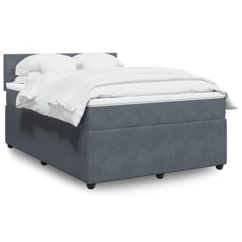 vidaXL Boxspringbett, Doppelbett mit Matratze Matratzenauflage, Bettgestell mit Lattenrost Kopfteil, Polsterbett Bett für Schlafzimmer, Dunkelgrau...