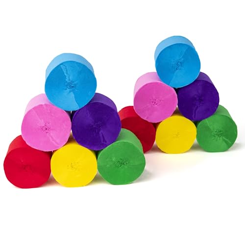 Image of 12 Rainbow Streamers, 984ft Pack of Crepe Paper Party Decorations